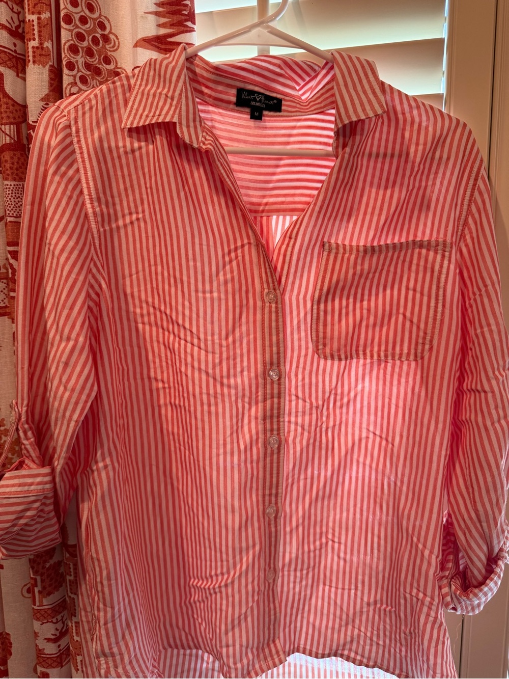 Velvet Heart Coral Pink  & White Striped Button-Up Shirt